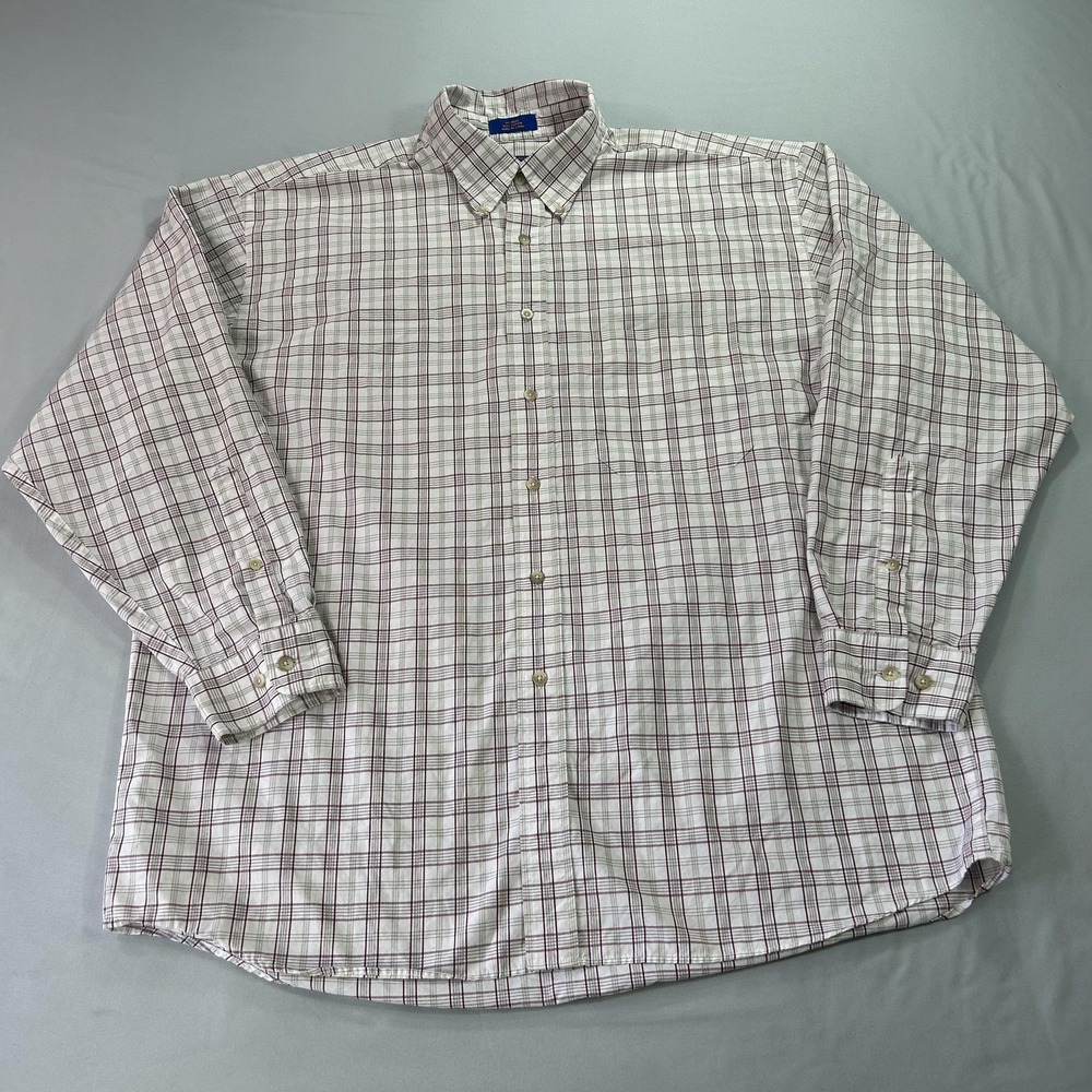 Pendleton‎ Shirt Mens XL White Red Plaid Button Down Long Sleeve 100% Cotton